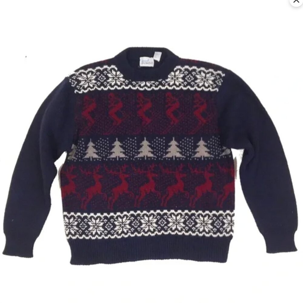 Vintage 80s Snowdrift Blue Red fair isle Snowflake Sweater